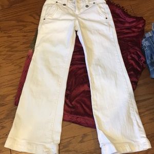 Freedom of choice white flare denim jeans.